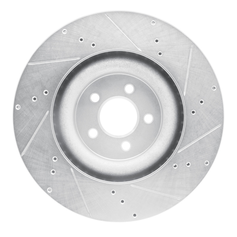Ford Mustang Brake Rotor (1) - Front Left - R1 Concepts - Drilled & Slotted - Silver - `15-`23